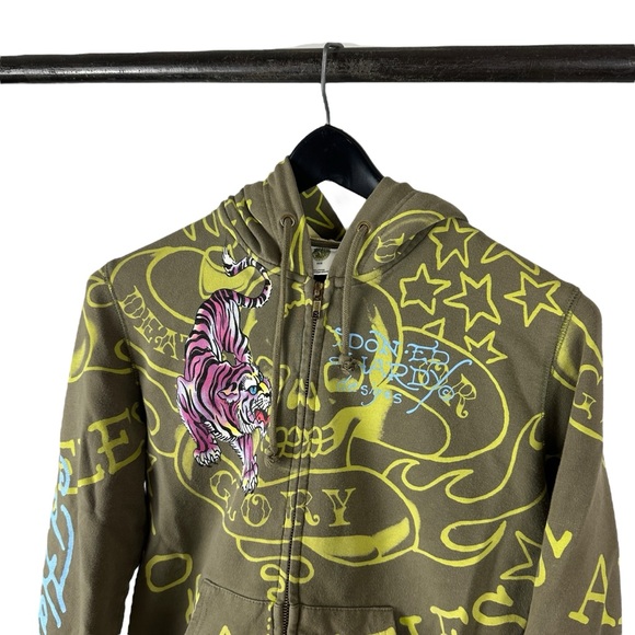 Vintage Y2K Women’s Ed Hardy All Over Print Streetwear Full Zip Hoodie Size S - Picture 7 of 10
